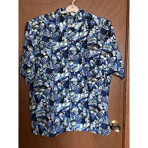 Tropicool Hawaiian Aloha Shirt Size XL 100% Cotton‎ Blue Floral
